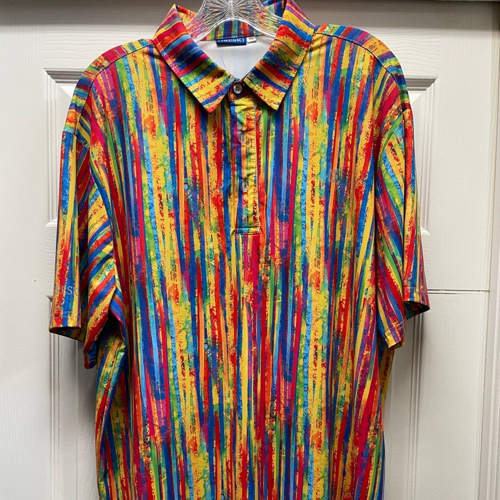 Multi color fun polo style golf shirt.